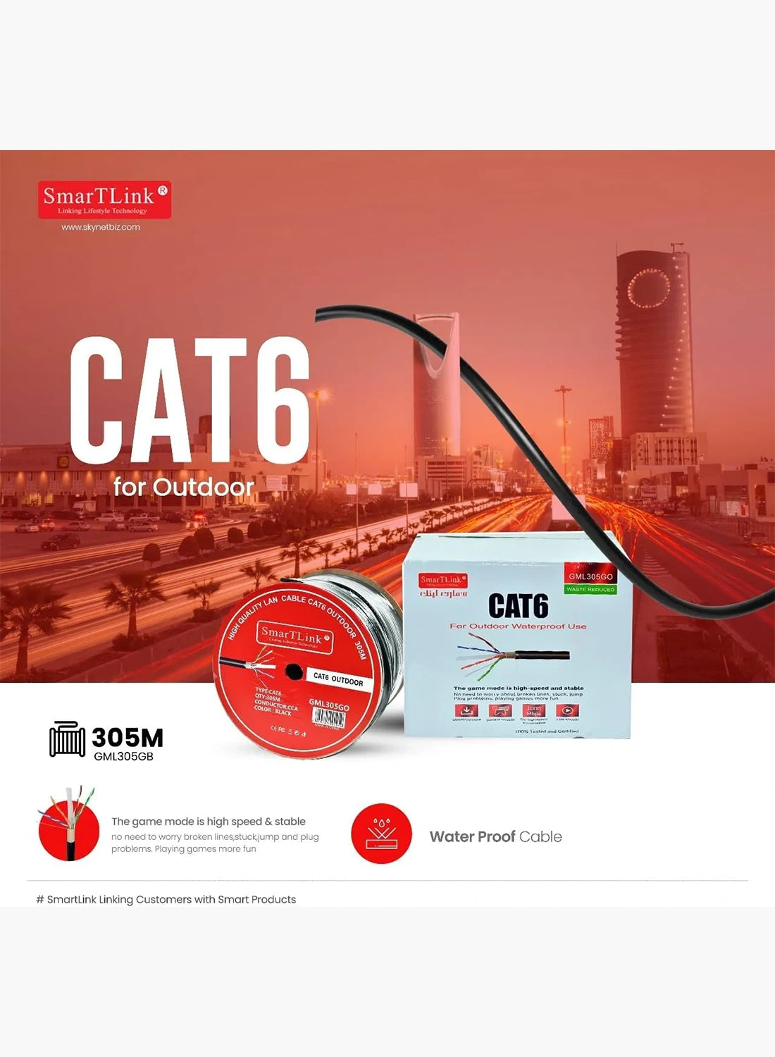 SMARTLINK CAT6 OUTDOOR Ethernet Cable Roll - GML305GB