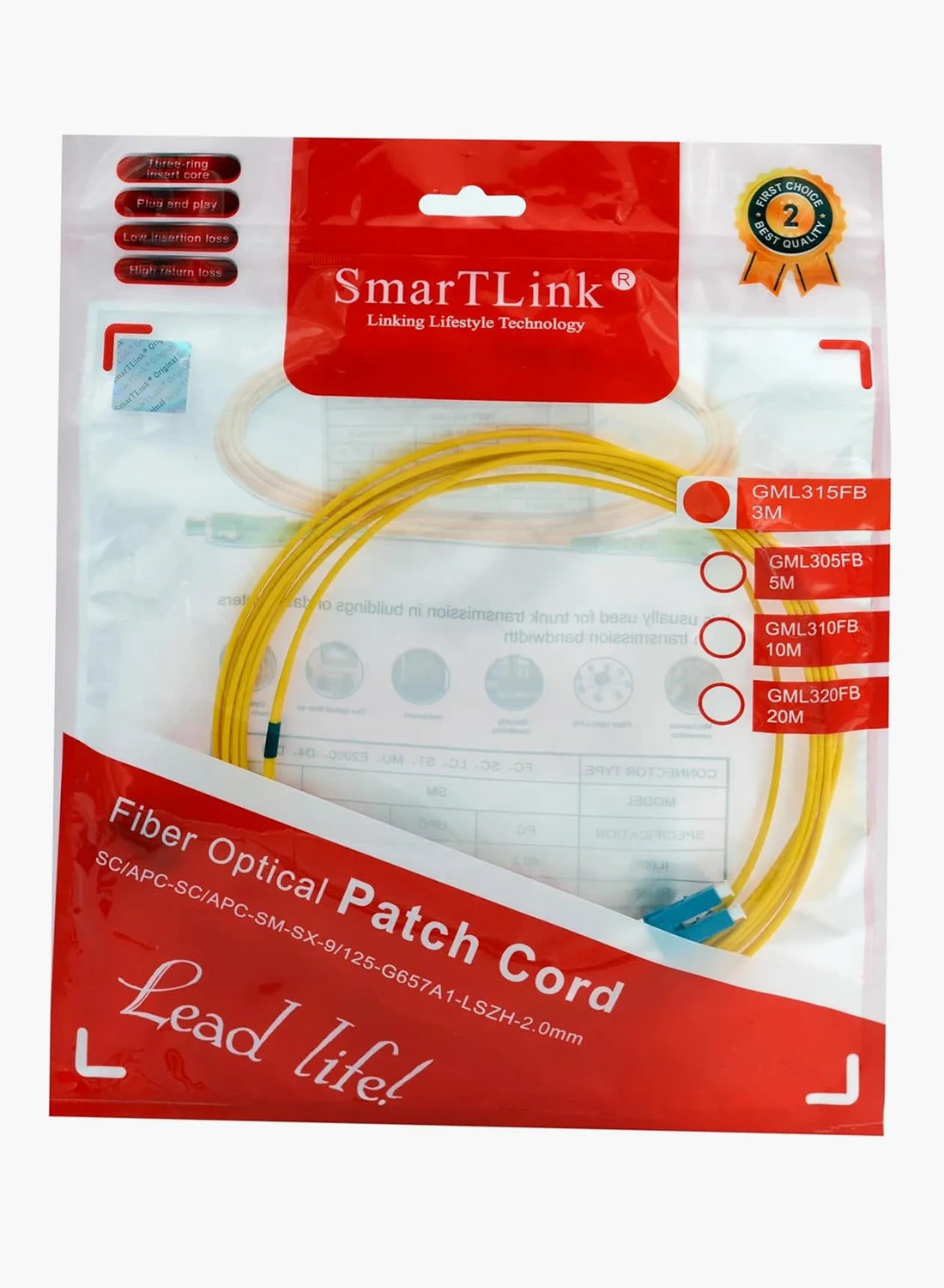 SMARTLINK Single-Mode Duplex Fiber Optic Patch Cord (LC-LC)