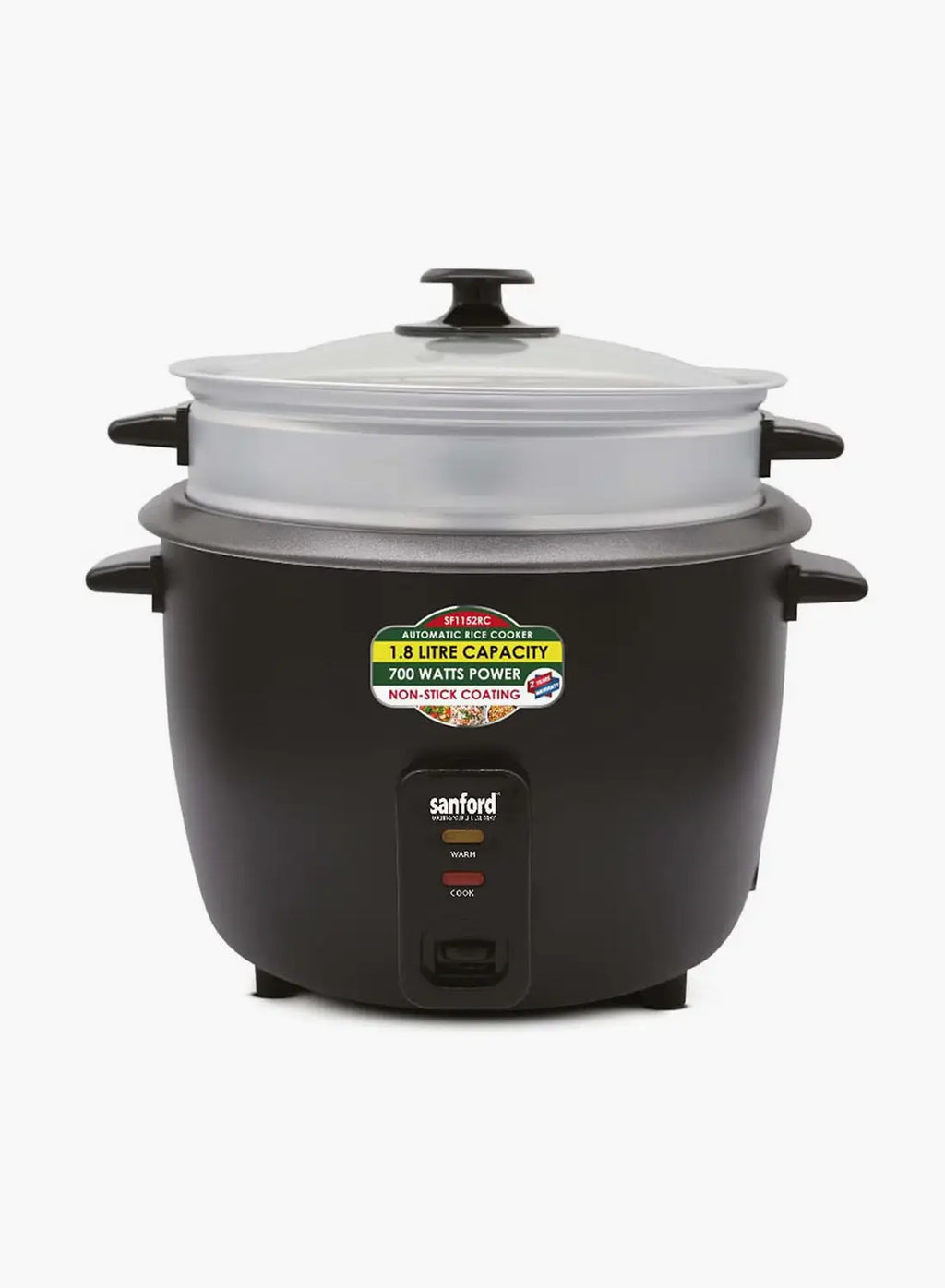 Sanford SF1152RC Rice Cooker 1.8L 700W | Glass Lid | Non-Stick Inner Pot | Auto Keep Warm | With Steamer