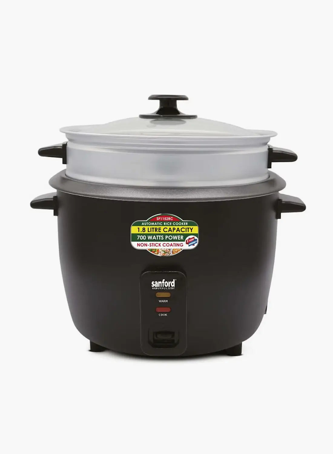 Sanford SF1152RC Rice Cooker 1.8L 700W | Glass Lid | Non-Stick Inner Pot | Auto Keep Warm | With Steamer