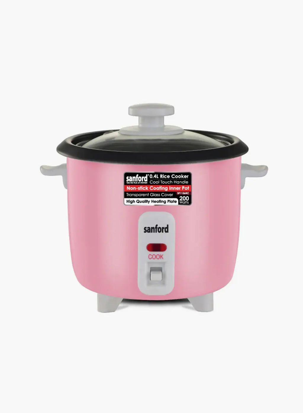 Sanford SF1156RC Rice Cooker 0.4L 200W | Compact Mini Cooker | Non-Stick Pot | Glass Lid | Single Serving