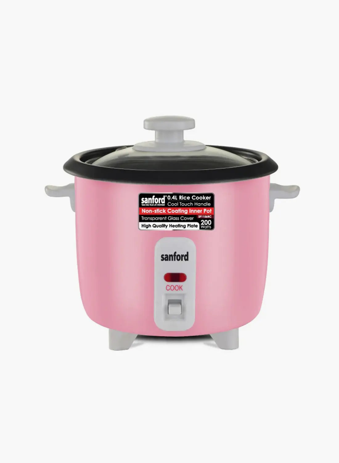 Sanford SF1156RC Rice Cooker 0.4L 200W | Compact Mini Cooker | Non-Stick Pot | Glass Lid | Single Serving