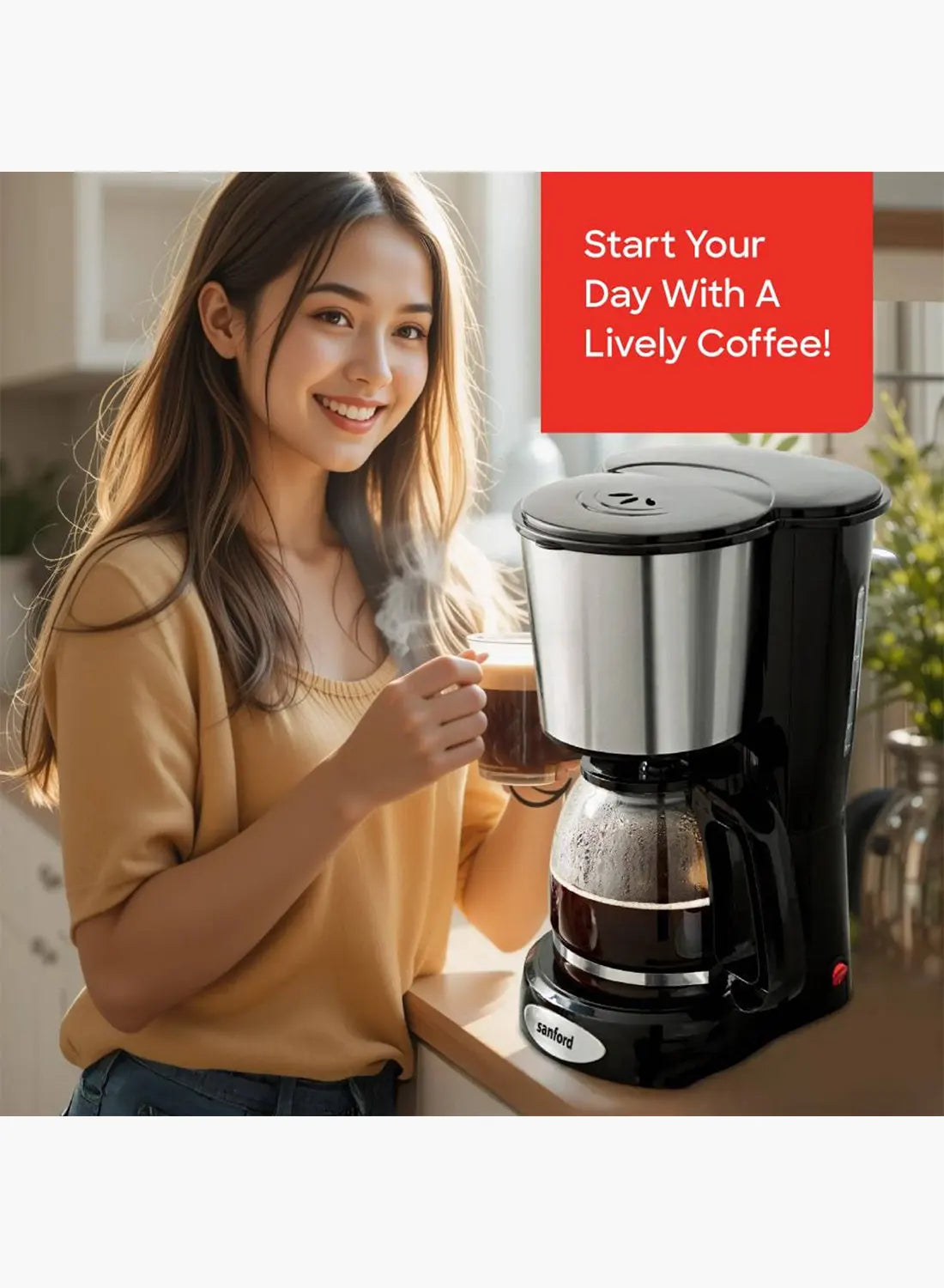 Sanford SF1394CM BS Coffee Maker 1.5L 900W | 12 Cups | Drip Coffee Machine | Keep Warm | Anti-Drip | Black