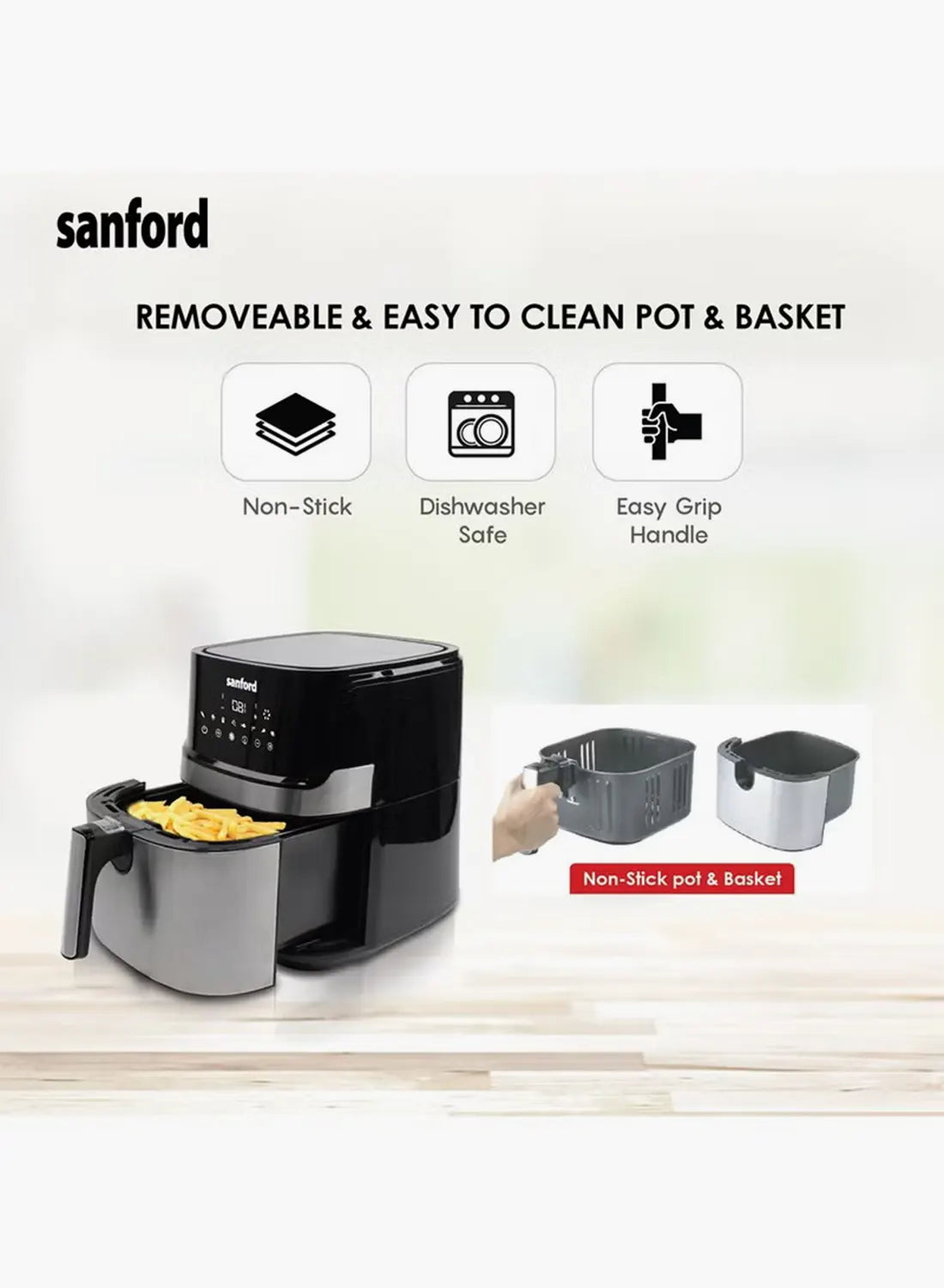 Sanford SF2454AF KC Stainless Steel Digital Air Fryer 7L 1700W | 8 Preset Menus | Vortex Technology | Oil-Free Cooking