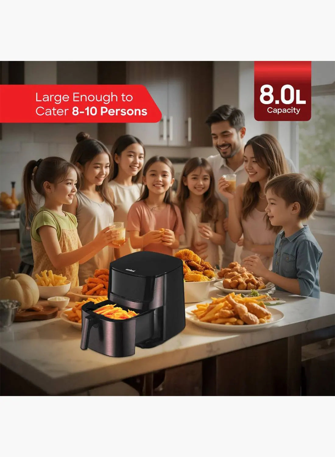 Sanford SF2458AF BS Digital Air Fryer 8L 1700W with Window | 10 Cooking Modes | Triple Cooking Technology | Touch Control | Metallic