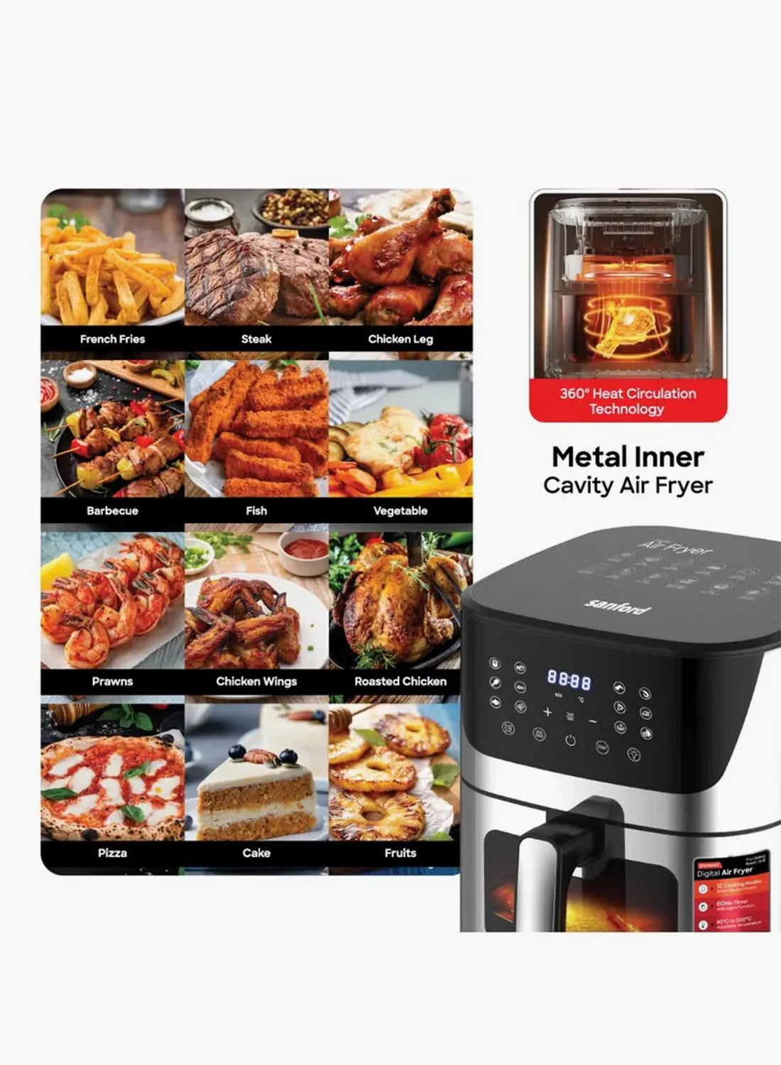 Sanford SF2460AF BS Digital Air Fryer 9.2L 2150W | 10 Preset Menus | LED Touch Display | Advanced Vortex Technology