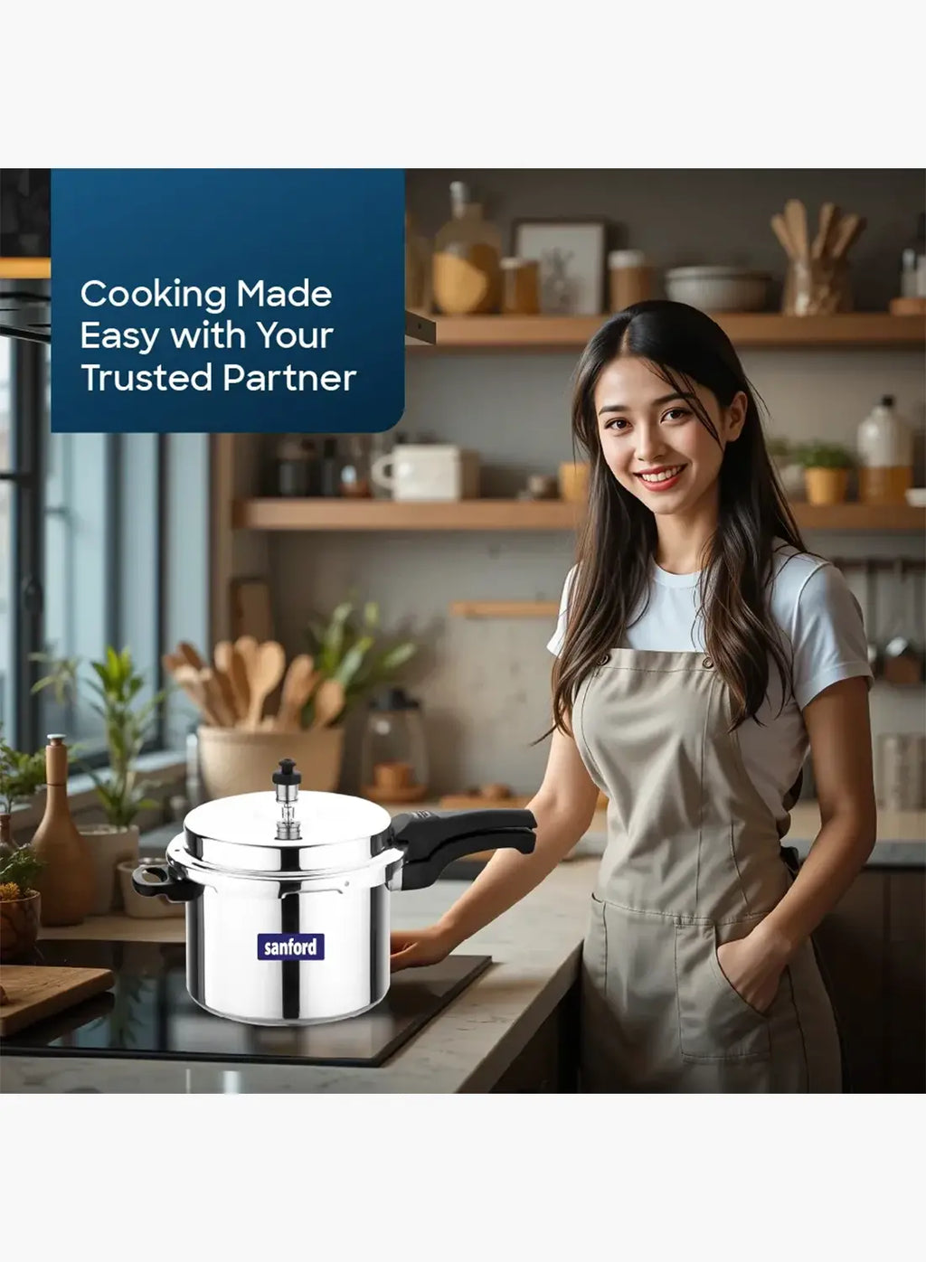 Sanford SF3254PC Aluminium Pressure Cooker 7.5L | Induction Base | Dual Safety Valve | Heavy Duty Cooker