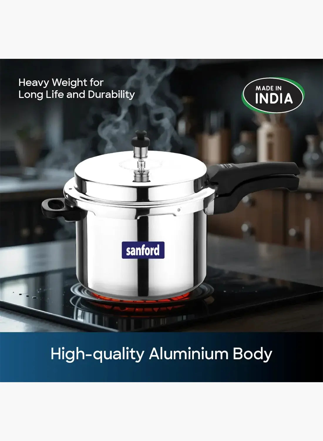 Sanford SF3254PC Aluminium Pressure Cooker 7.5L | Induction Base | Dual Safety Valve | Heavy Duty Cooker