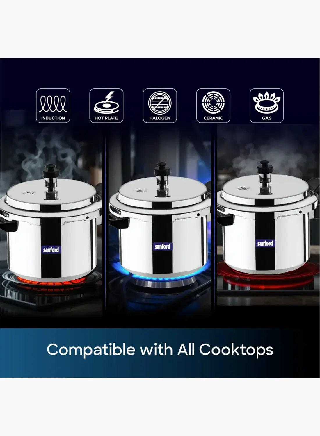 Sanford SF3254PC Aluminium Pressure Cooker 7.5L | Induction Base | Dual Safety Valve | Heavy Duty Cooker
