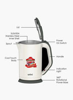 Sanford SF3328EK BS Electric Kettle 1.7L 1800W | Double Layer | Stainless Steel Inner | Auto Shut-Off | 360° Base | White