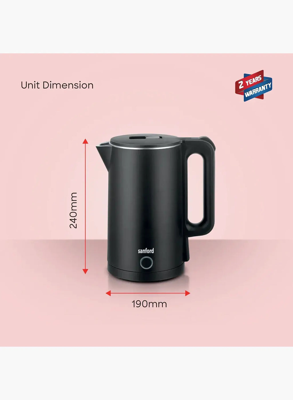 Sanford SF3331EK BS Double Layer Electric Kettle 1.8L 1500W | Stainless Steel Inner | Cool Touch | Auto Shut-Off | 360° Base