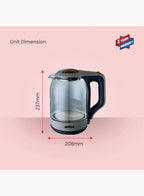 Sanford SF3354EK BS Glass Electric Kettle 1.8L 1600W | Borosilicate Glass | Blue LED Light | Auto Shut-Off | 360° Base