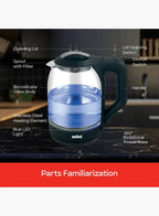Sanford SF3354EK BS Glass Electric Kettle 1.8L 1600W | Borosilicate Glass | Blue LED Light | Auto Shut-Off | 360° Base