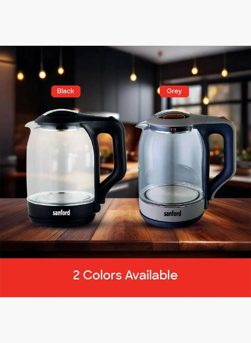 Sanford SF3354EK BS Glass Electric Kettle 1.8L 1600W | Borosilicate Glass | Blue LED Light | Auto Shut-Off | 360° Base