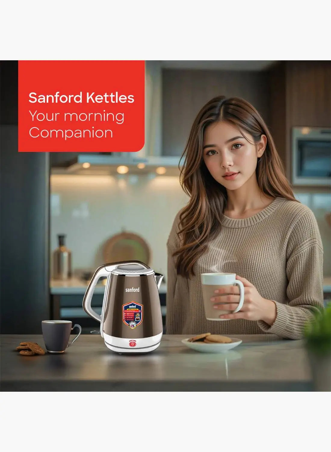 Sanford SF3364EK BS Electric Kettle 1.7L 1500W | Double Layer Cool Touch | SUS304 Stainless Steel Inner | Auto Shut-Off | 360° Base