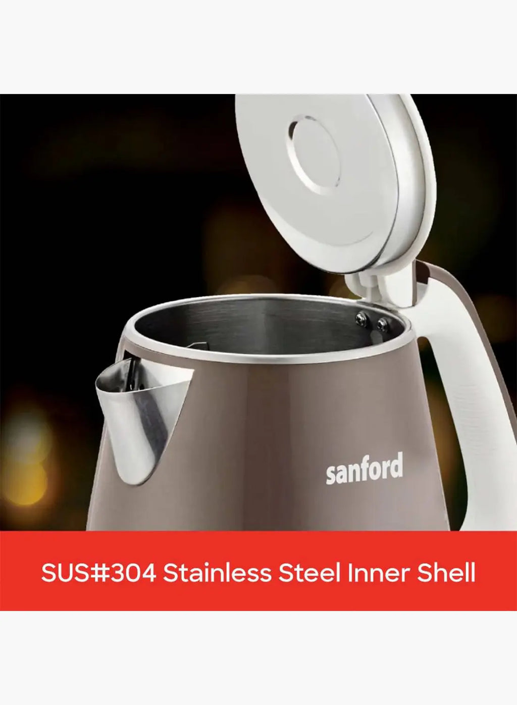 Sanford SF3364EK BS Electric Kettle 1.7L 1500W | Double Layer Cool Touch | SUS304 Stainless Steel Inner | Auto Shut-Off | 360° Base