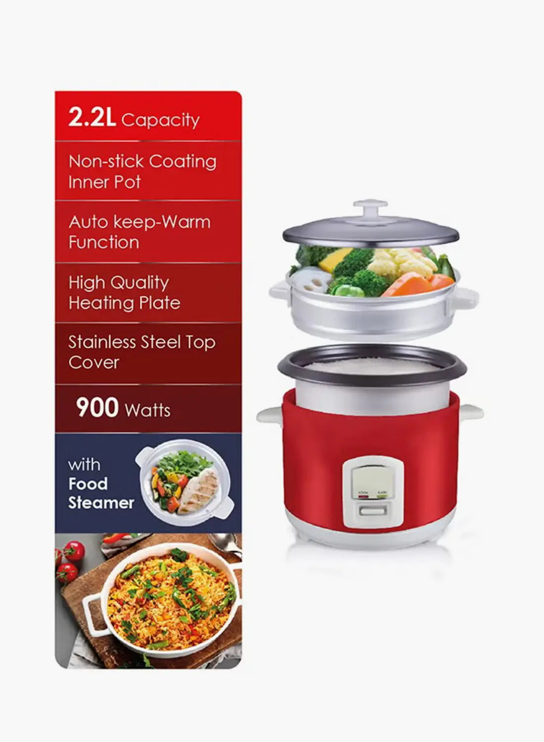 Sanford SF2502RC Rice Cooker 2.2L 900W | Non-Stick Inner Pot | Auto Cook & Keep Warm | With Steamer & Accessories