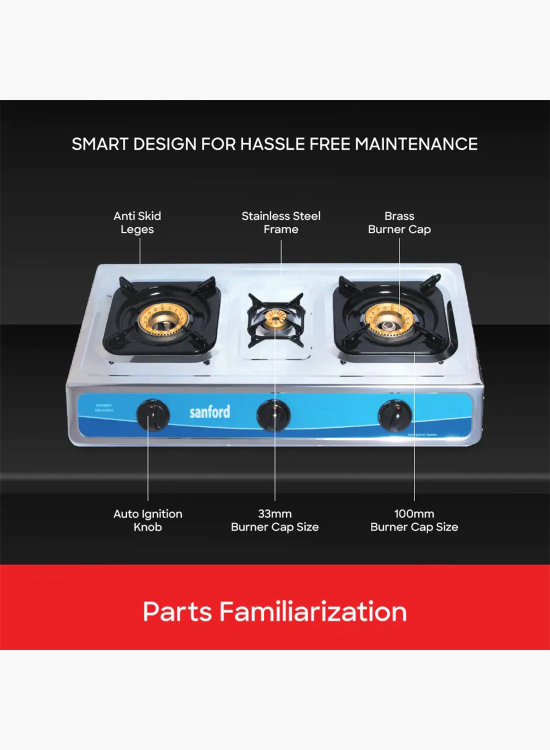 Sanford SF5310GC 3 Burner Gas Stove | Stainless Steel | Auto Ignition | Low Gas Consumption | Powerful Flame