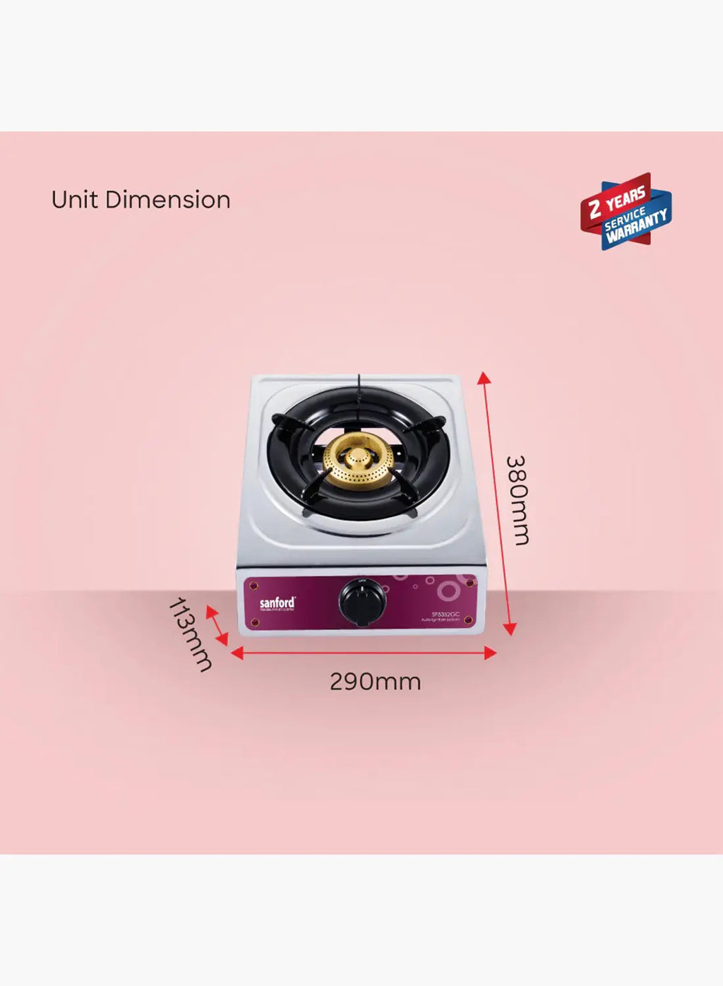 Sanford SF5352GC 1 Burner Gas Stove | Stainless Steel | Auto Ignition | Blue Flame | Compact LPG Cooktop