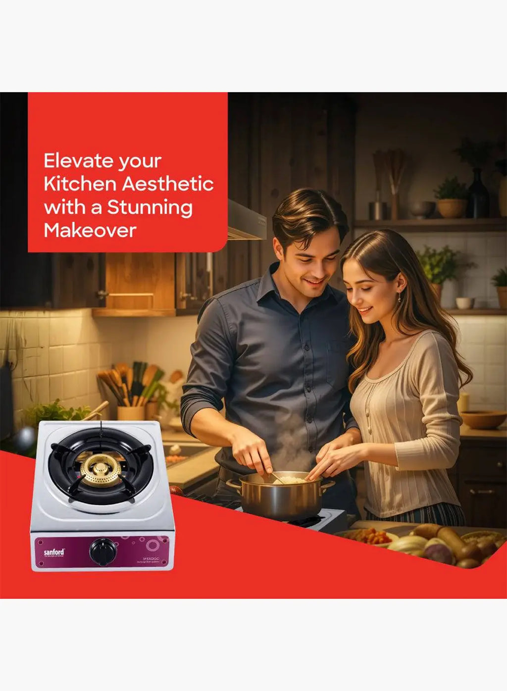 Sanford SF5352GC 1 Burner Gas Stove | Stainless Steel | Auto Ignition | Blue Flame | Compact LPG Cooktop