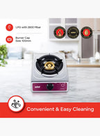 Sanford SF5352GC 1 Burner Gas Stove | Stainless Steel | Auto Ignition | Blue Flame | Compact LPG Cooktop
