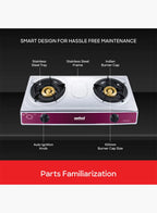 Sanford SF5353GC 2 Burner Gas Stove | Stainless Steel | Auto Ignition | Blue Flame | Indian Burners | Low Gas Consumption