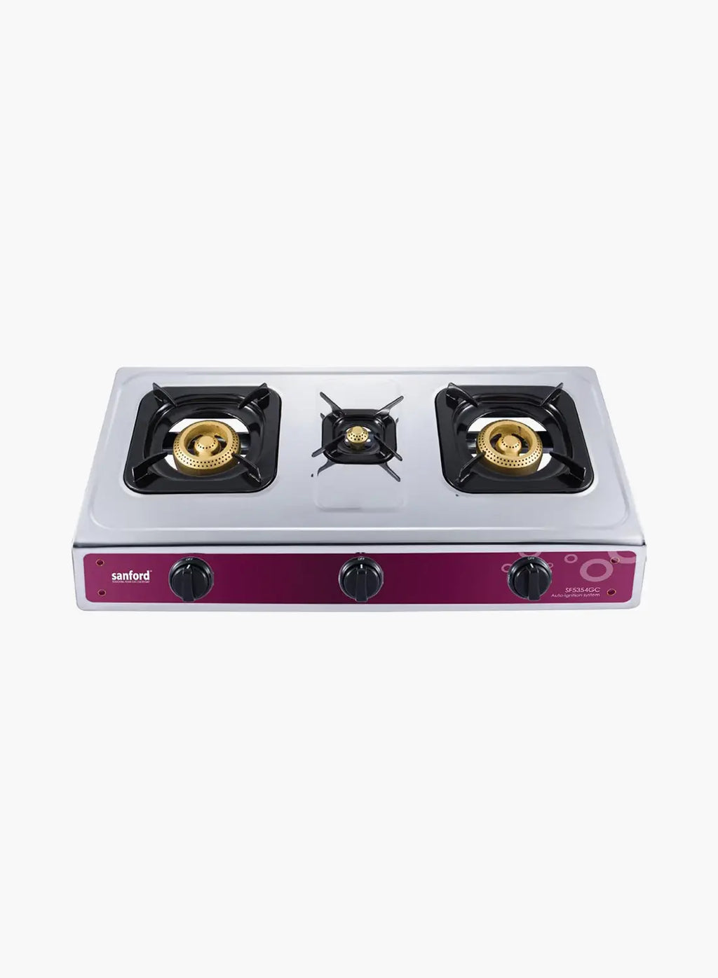 Sanford SF5354GC FSD 3 Burner Gas Stove | Stainless Steel | Auto Ignition | FSD Safety | Cast Iron Burners | Blue Flame