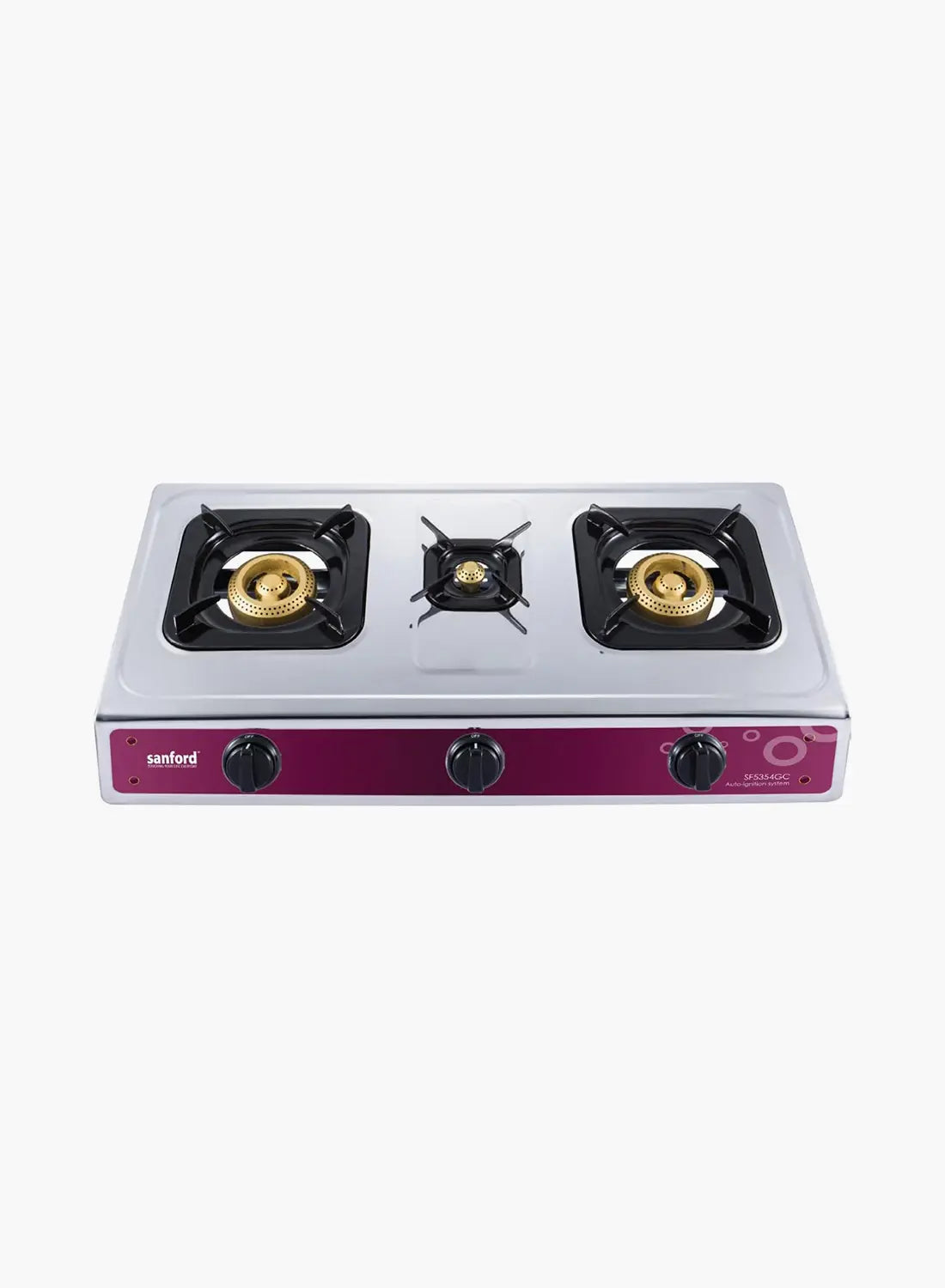 Sanford SF5354GC FSD 3 Burner Gas Stove | Stainless Steel | Auto Ignition | FSD Safety | Cast Iron Burners | Blue Flame