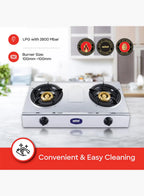 Sanford SF5356GC 2 Burner Gas Stove | Stainless Steel | Auto Ignition | Indian Burners | Low Gas Consumption | Blue Flame