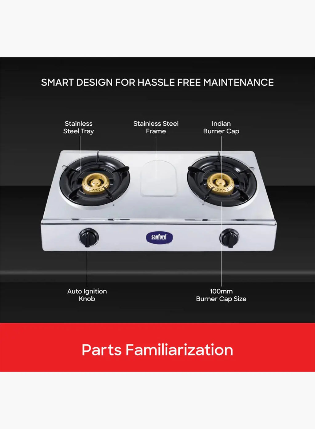 Sanford SF5356GC 2 Burner Gas Stove | Stainless Steel | Auto Ignition | Indian Burners | Low Gas Consumption | Blue Flame