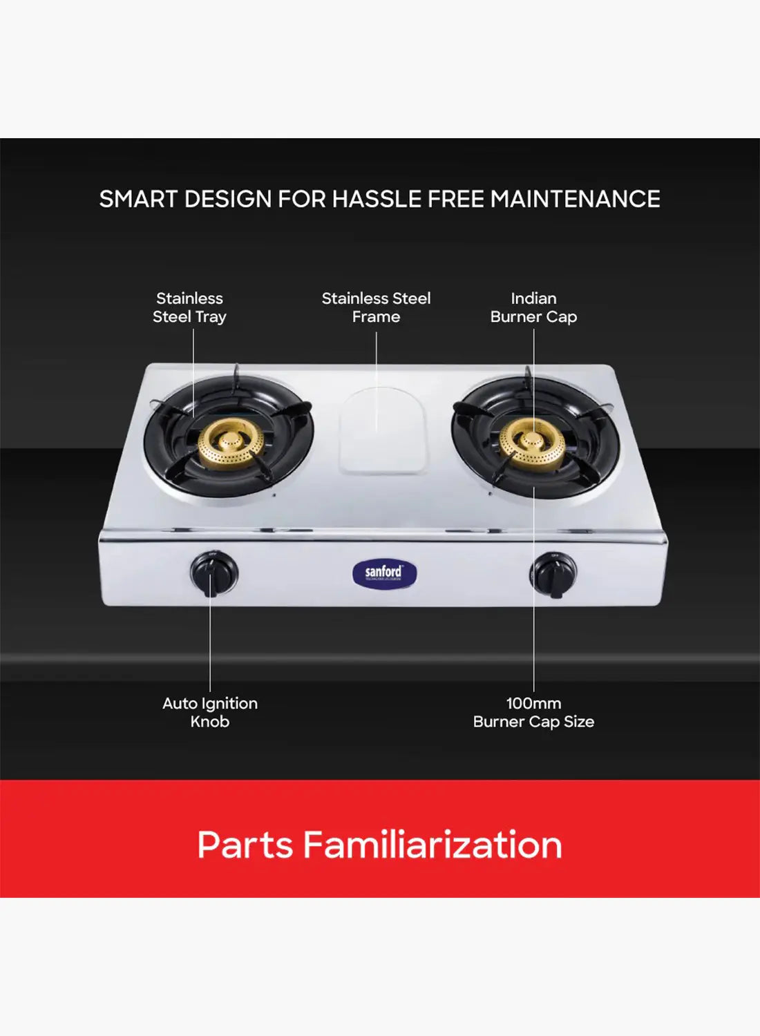 Sanford SF5356GC 2 Burner Gas Stove | Stainless Steel | Auto Ignition | Indian Burners | Low Gas Consumption | Blue Flame