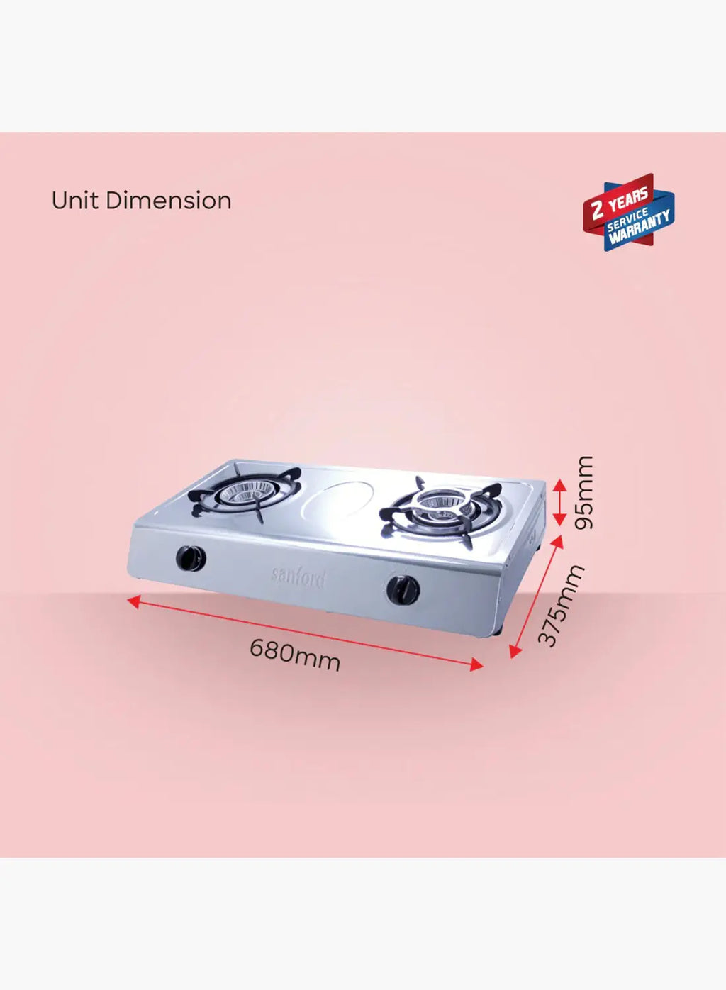 Sanford SF5401GC 2 Burner Gas Stove | Stainless Steel | Auto Ignition | Low Gas Consumption | Compact Cooktop