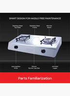 Sanford SF5401GC 2 Burner Gas Stove | Stainless Steel | Auto Ignition | Low Gas Consumption | Compact Cooktop