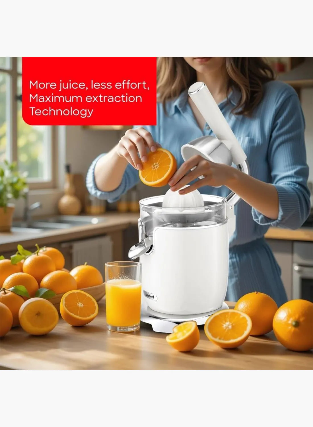 Sanford SF5556CJ BS Citrus Juicer 170W | Press Handle | Stainless Steel Filter & Spout | 2 Cones | Anti-Drip | 0.3L