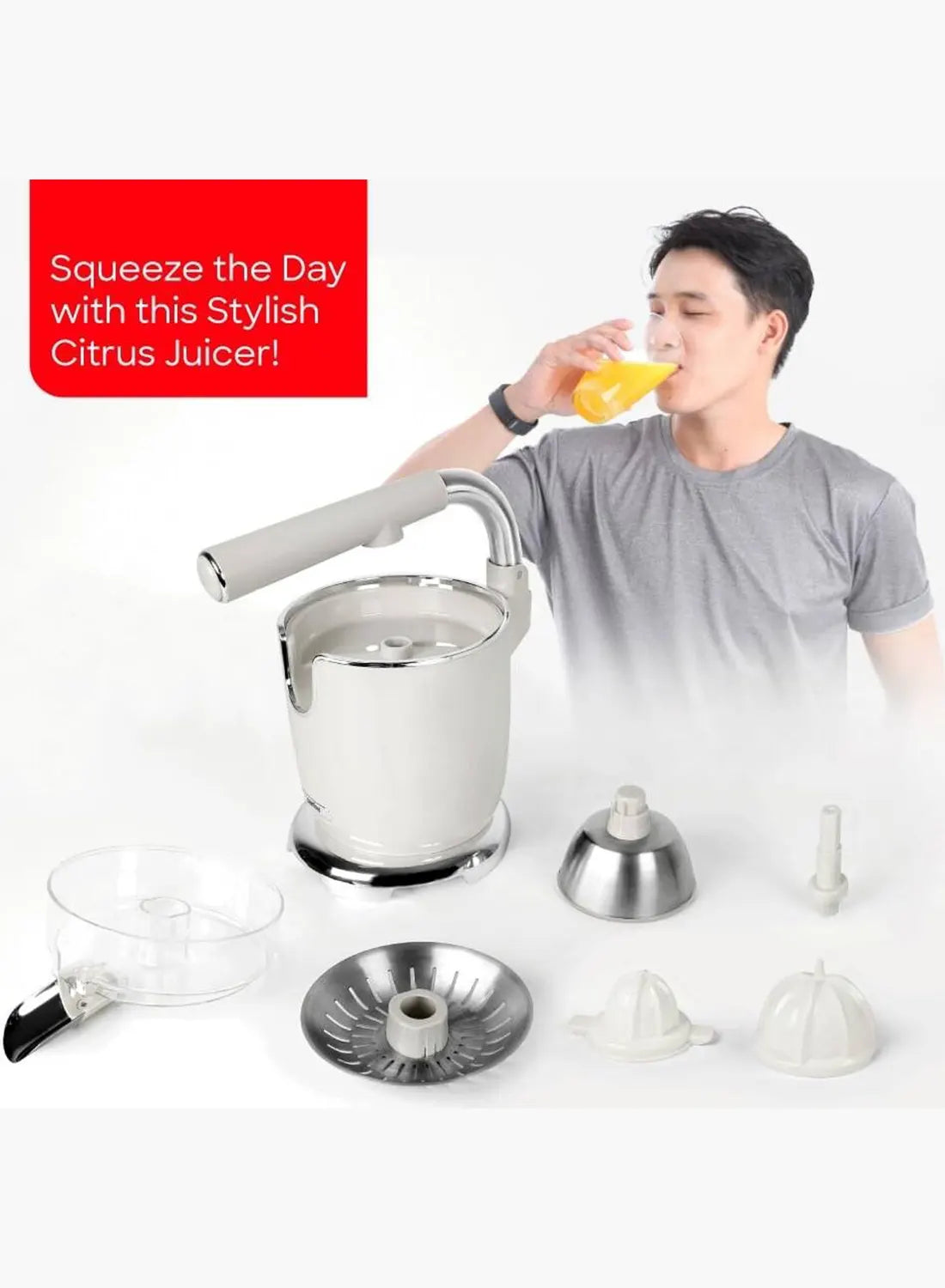 Sanford SF5556CJ BS Citrus Juicer 170W | Press Handle | Stainless Steel Filter & Spout | 2 Cones | Anti-Drip | 0.3L