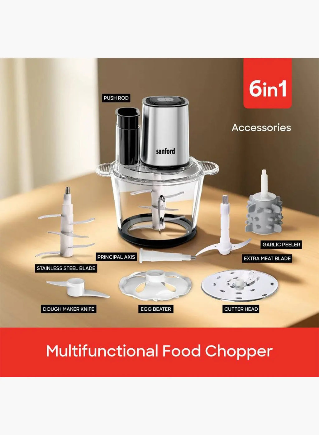 Sanford SF5580FC Food Chopper 3.0L 500W | 6-in-1 Multifunction | Glass Bowl | Copper Motor | Dual Speed | Stainless Steel Blades