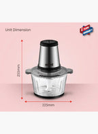 Sanford SF5584FC BS Food Chopper 2.0L 500W | Glass Bowl | Copper Motor | 3 Speed | Garlic Peeler | Stainless Steel Blades