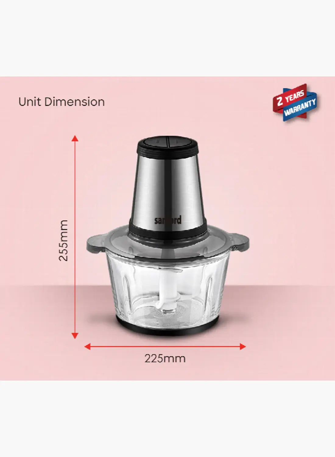 Sanford SF5584FC BS Food Chopper 2.0L 500W | Glass Bowl | Copper Motor | 3 Speed | Garlic Peeler | Stainless Steel Blades