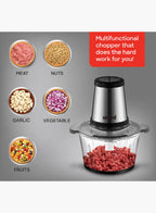 Sanford SF5584FC BS Food Chopper 2.0L 500W | Glass Bowl | Copper Motor | 3 Speed | Garlic Peeler | Stainless Steel Blades