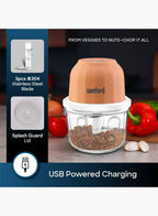 Sanford SF5585RFC Rechargeable Food Chopper 350ml | USB Charging | 1700RPM Motor | Cordless Mini Chopper | Stainless Steel Blades