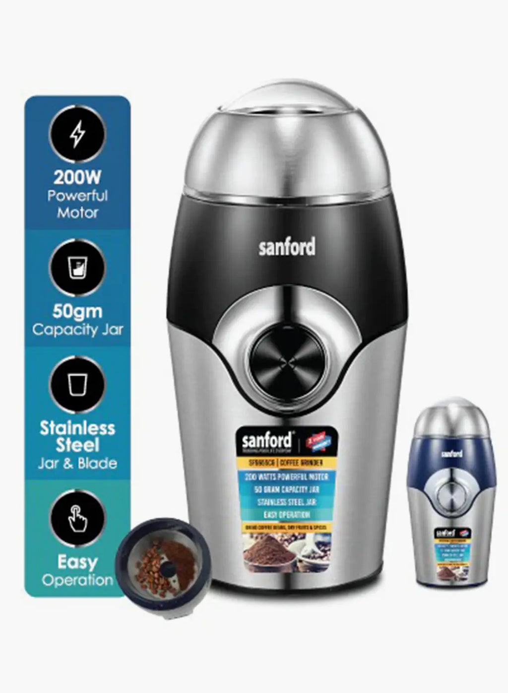 Sanford SF5655CG Coffee Grinder 200W | Stainless Steel Blade | 50g Capacity | Spice & Dry Fruit Grinder