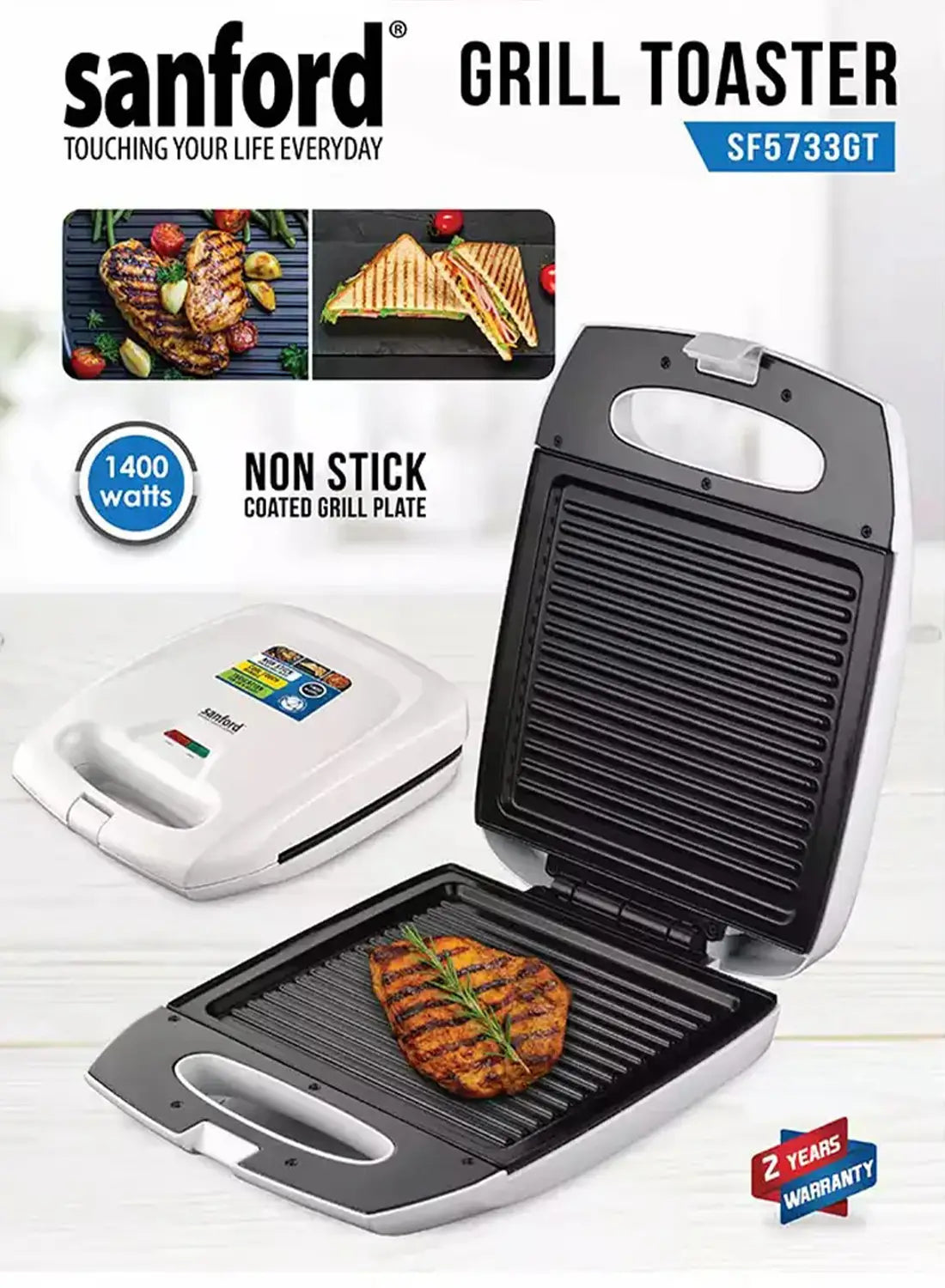 Sanford SF5733GT BS Grill Toaster 1400W | Non-Stick Sandwich Maker | Keep Warm Function | Cool Touch Handle
