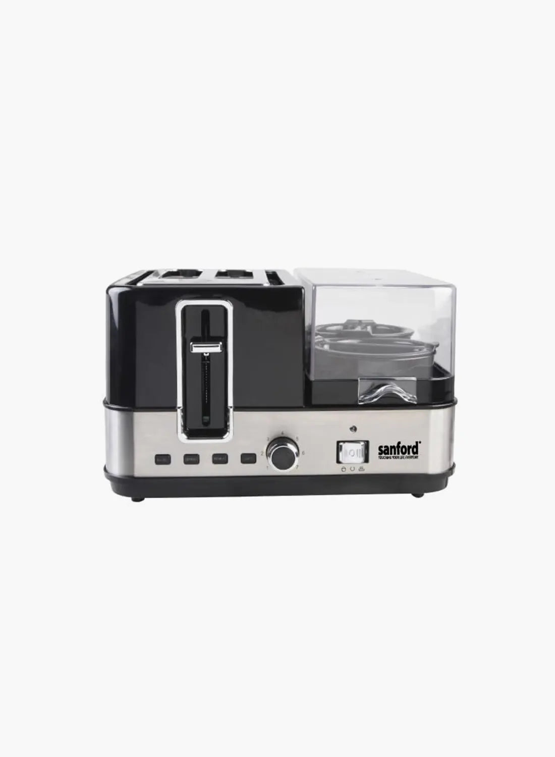 Sanford SF5744BT BS Breakfast Maker 1400W | 2 Slice Toaster | Egg Boiler & Omelette Tray | 7 Browning Settings | Black/Silver