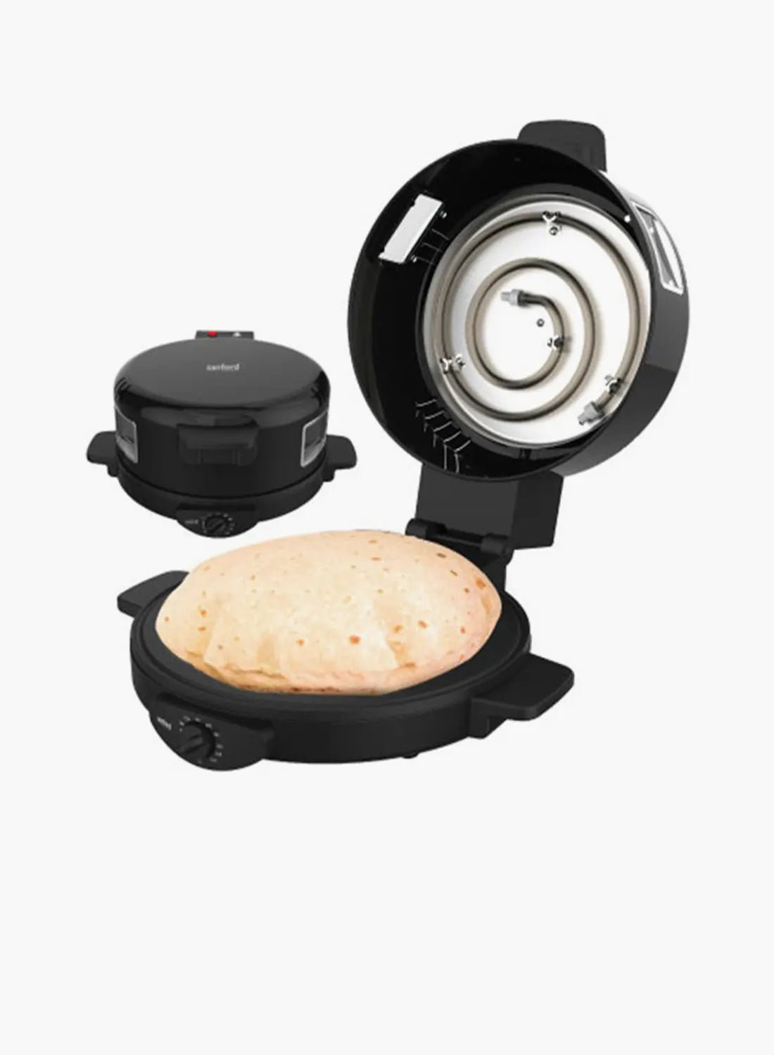 Sanford SF5795ABM BS Arabic Bread Maker 30cm 1800W | Halogen Tube | Viewing Window | Double Thermostat | Non-Stick Plate