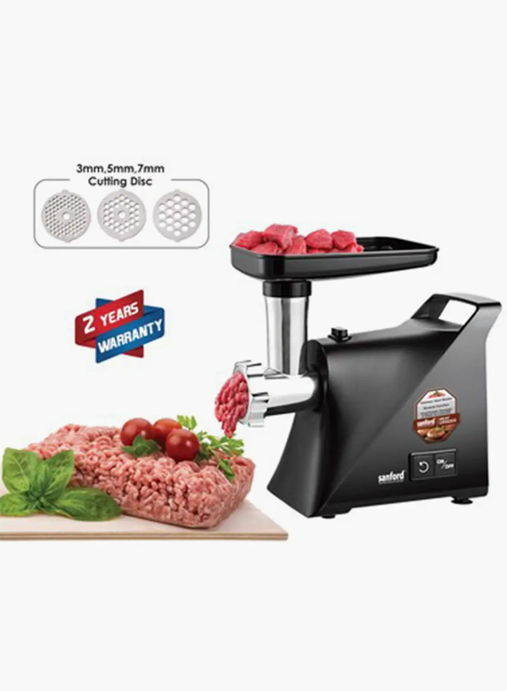 Sanford SF5859MG BS C Meat Grinder 2000W | 1.5kg/min Capacity | Stainless Steel Blade | 3 Cutting Plates | Sausage & Kibbe Maker