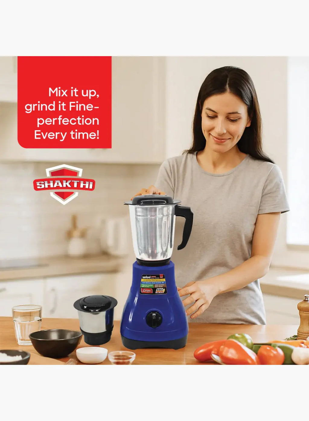 Sanford SF5900GM 2-in-1 Mixer Grinder 550W | 1.2L + 0.4L Jars | Stainless Steel Blades | Compact Design | Made in India
