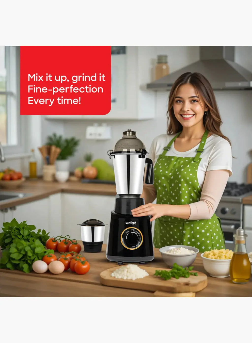 Sanford SF5906GM 3-in-1 Mixer Grinder 800W | 1.5L + 900ml + 350ml Jars | 18000 RPM | Stainless Steel | Made in India