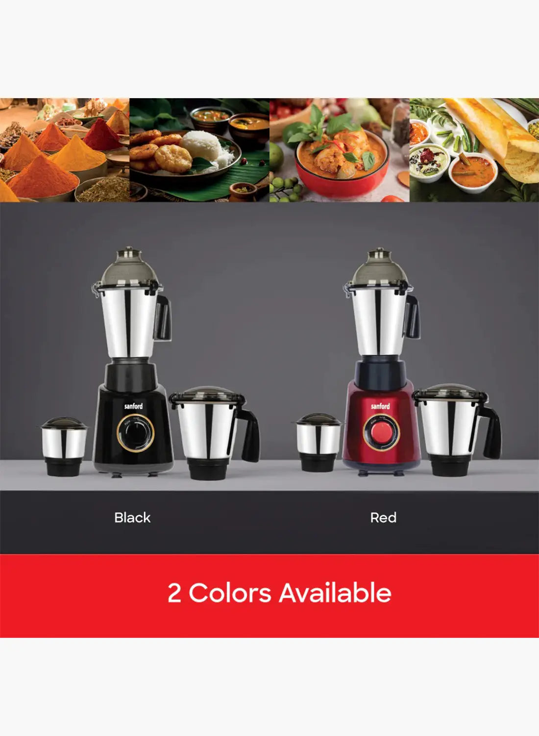 Sanford SF5906GM 3-in-1 Mixer Grinder 800W | 1.5L + 900ml + 350ml Jars | 18000 RPM | Stainless Steel | Made in India