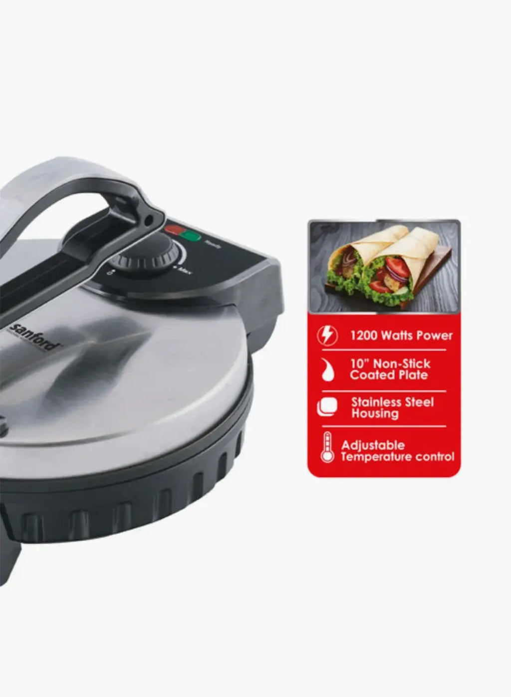 Sanford SF5999RT Roti Maker 10 Inch | 1200 Watts | Non-Stick Plates | Adjustable Temperature | Compact Design