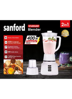 Sanford SF6806BR BS 2-in-1 Blender 1.6L 400W | Mill Jar | 2 Speed + Pulse | #304 Stainless Steel Blades | Multicolour